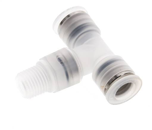 10mm x R1/4'' Inline Tee Push-in Fitting with Male Threads PA EPDM FDA Rotatable