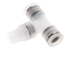 10mm x R1/4'' Inline Tee Push-in Fitting with Male Threads PA EPDM FDA Rotatable