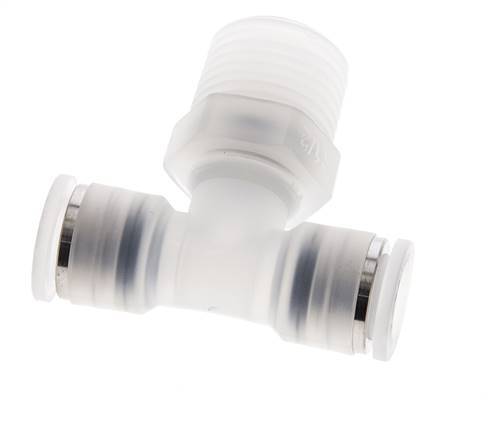 10mm x R1/2'' Inline Tee Push-in Fitting with Male Threads PA EPDM FDA Rotatable
