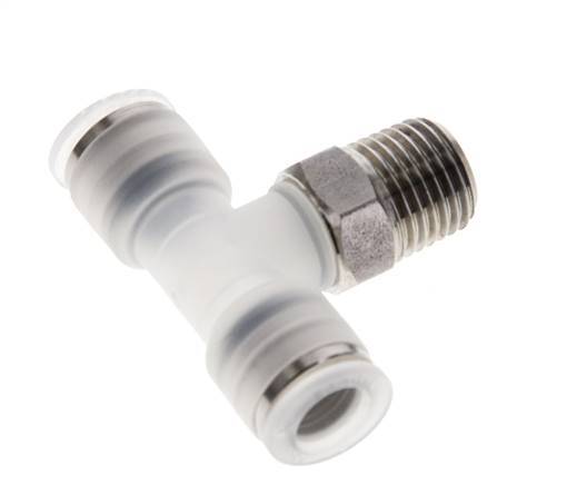 8mm x R1/4'' Inline Tee Push-in Fitting with Male Threads PA/Stainless Steel EPDM FDA Rotatable