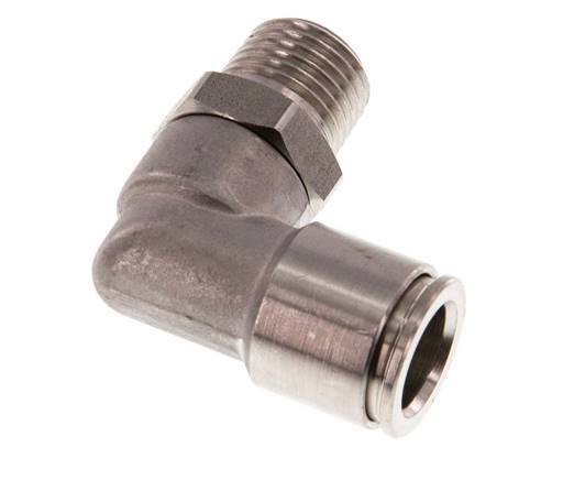 10mm x R1/4'' 90deg Elbow Push-in Fitting with Male Threads Stainless Steel FKM Rotatable