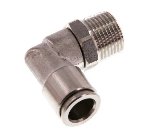 10mm x R3/8'' 90deg Elbow Push-in Fitting with Male Threads Stainless Steel FKM Rotatable