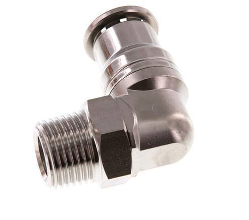 16mm x R1/2'' 90deg Elbow Push-in Fitting with Male Threads Stainless Steel FKM Rotatable