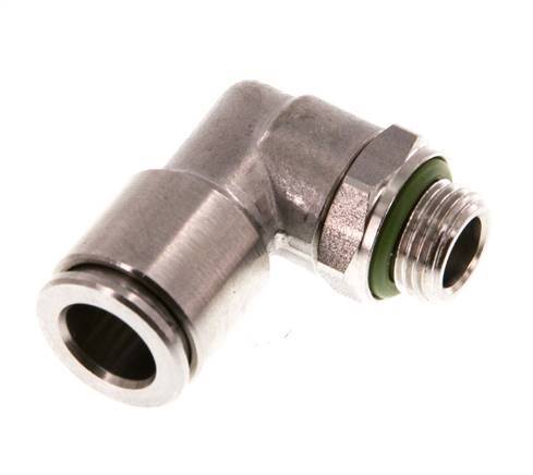 8mm x G1/8'' 90deg Elbow Push-in Fitting with Male Threads Stainless Steel FKM Rotatable