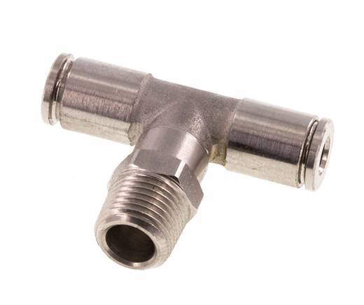 4mm x R1/8'' Inline Tee Push-in Fitting with Male Threads Stainless Steel FKM Rotatable