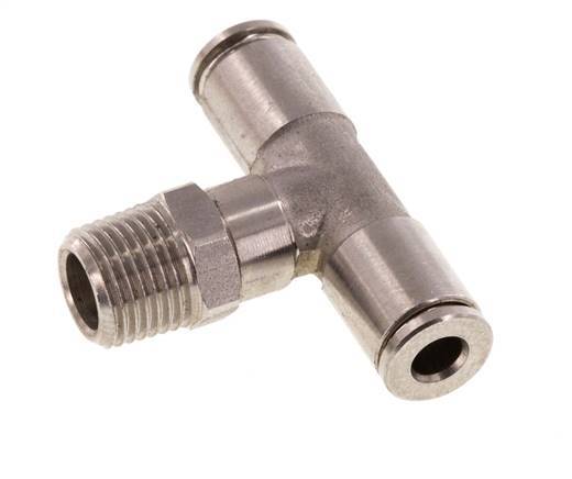 4mm x R1/8'' Inline Tee Push-in Fitting with Male Threads Stainless Steel FKM Rotatable