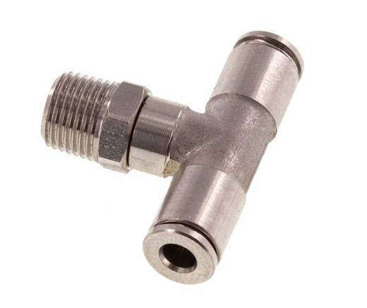 4mm x R1/8'' Inline Tee Push-in Fitting with Male Threads Stainless Steel FKM Rotatable