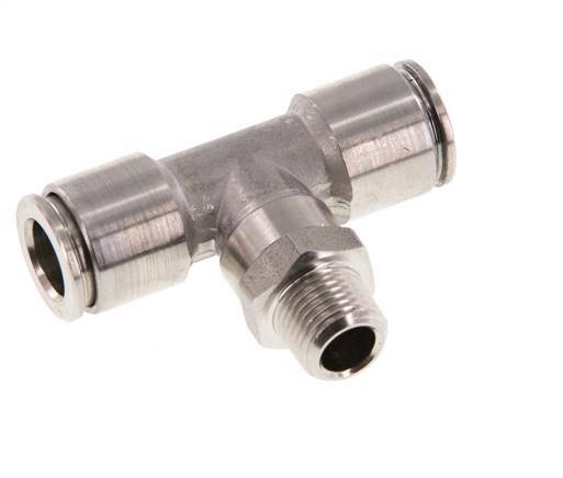 8mm x R1/8'' Inline Tee Push-in Fitting with Male Threads Stainless Steel FKM Rotatable
