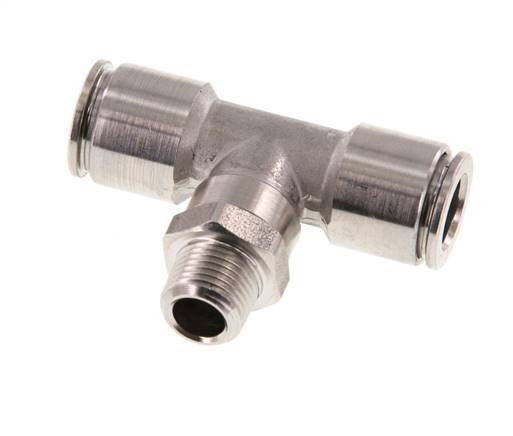 8mm x R1/8'' Inline Tee Push-in Fitting with Male Threads Stainless Steel FKM Rotatable