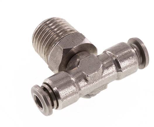 4mm x R1/4'' Inline Tee Push-in Fitting with Male Threads Stainless Steel FKM Rotatable