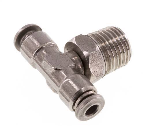 4mm x R1/4'' Inline Tee Push-in Fitting with Male Threads Stainless Steel FKM Rotatable
