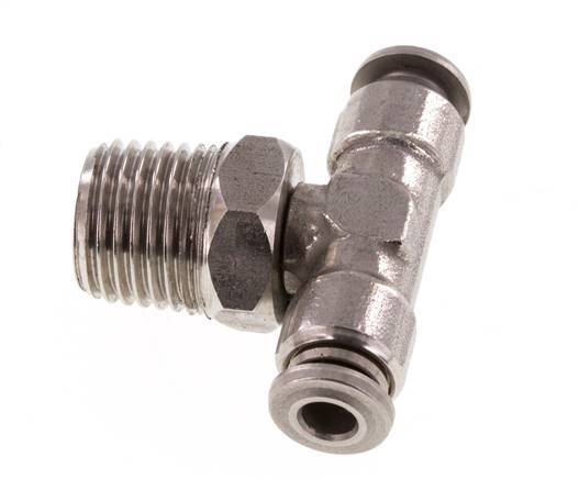 4mm x R1/4'' Inline Tee Push-in Fitting with Male Threads Stainless Steel FKM Rotatable