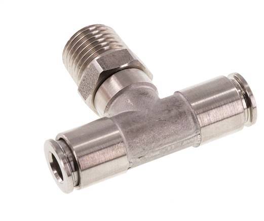 6mm x R1/4'' Inline Tee Push-in Fitting with Male Threads Stainless Steel FKM Rotatable