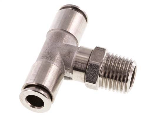 6mm x R1/4'' Inline Tee Push-in Fitting with Male Threads Stainless Steel FKM Rotatable