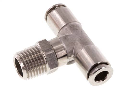 6mm x R1/4'' Inline Tee Push-in Fitting with Male Threads Stainless Steel FKM Rotatable