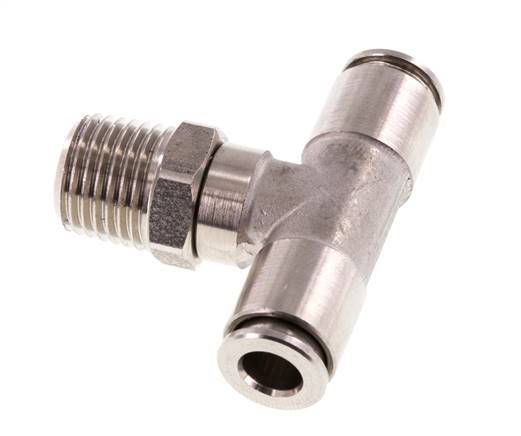 6mm x R1/4'' Inline Tee Push-in Fitting with Male Threads Stainless Steel FKM Rotatable