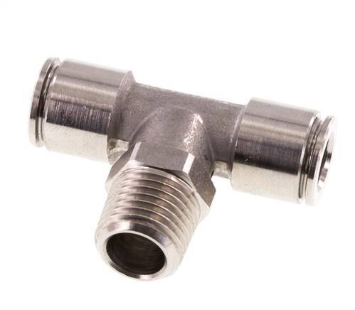 8mm x R1/4'' Inline Tee Push-in Fitting with Male Threads Stainless Steel FKM Rotatable