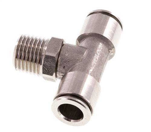 8mm x R1/4'' Inline Tee Push-in Fitting with Male Threads Stainless Steel FKM Rotatable