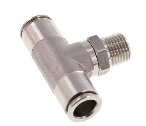 10mm x R1/4'' Inline Tee Push-in Fitting with Male Threads Stainless Steel FKM Rotatable