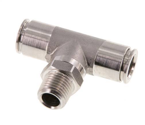 10mm x R1/4'' Inline Tee Push-in Fitting with Male Threads Stainless Steel FKM Rotatable