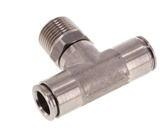 10mm x R3/8'' Inline Tee Push-in Fitting with Male Threads Stainless Steel FKM Rotatable