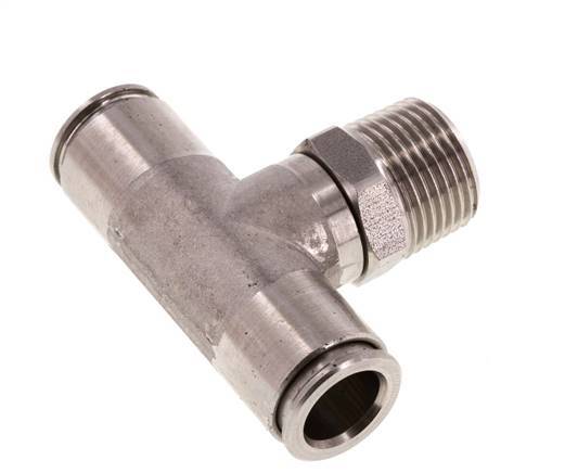 10mm x R3/8'' Inline Tee Push-in Fitting with Male Threads Stainless Steel FKM Rotatable