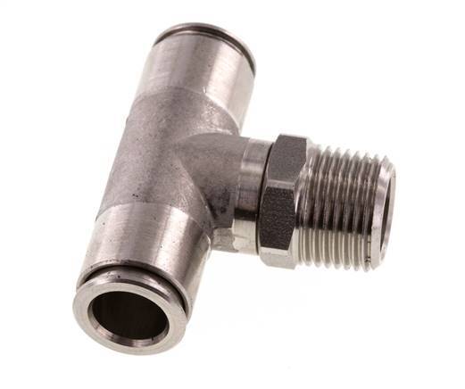 10mm x R3/8'' Inline Tee Push-in Fitting with Male Threads Stainless Steel FKM Rotatable