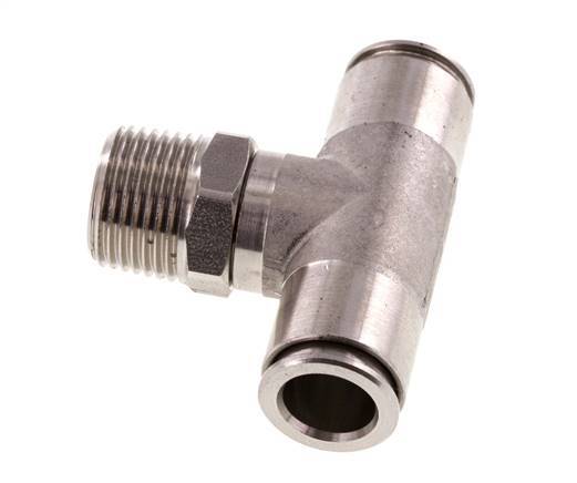 10mm x R3/8'' Inline Tee Push-in Fitting with Male Threads Stainless Steel FKM Rotatable