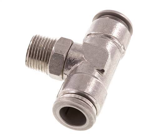 12mm x R3/8'' Inline Tee Push-in Fitting with Male Threads Stainless Steel FKM Rotatable