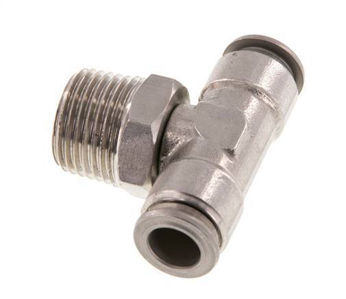 10mm x R1/2'' Inline Tee Push-in Fitting with Male Threads Stainless Steel FKM Rotatable