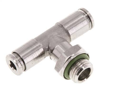 4mm x G1/8'' Inline Tee Push-in Fitting with Male Threads Stainless Steel FKM FDA Rotatable