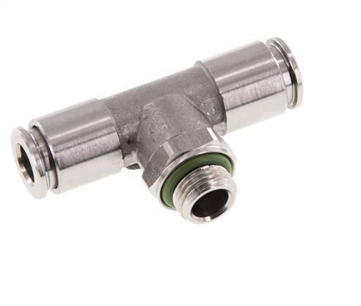6mm x G1/8'' Inline Tee Push-in Fitting with Male Threads Stainless Steel FKM FDA Rotatable
