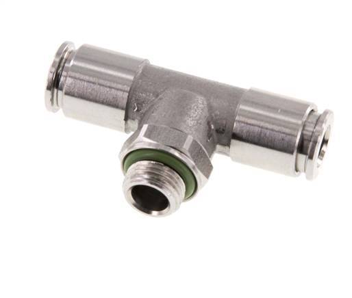 6mm x G1/8'' Inline Tee Push-in Fitting with Male Threads Stainless Steel FKM FDA Rotatable