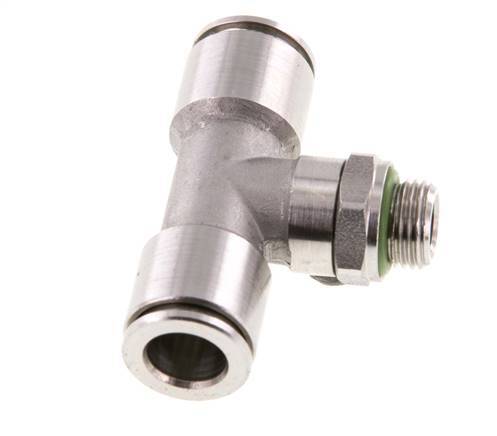 8mm x G1/8'' Inline Tee Push-in Fitting with Male Threads Stainless Steel FKM FDA Rotatable