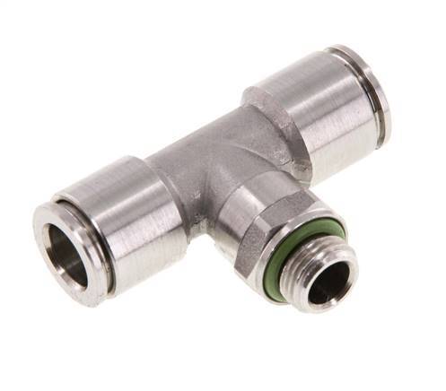 8mm x G1/8'' Inline Tee Push-in Fitting with Male Threads Stainless Steel FKM FDA Rotatable