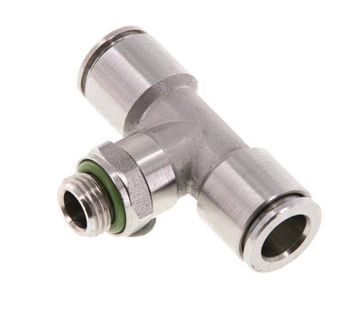 8mm x G1/8'' Inline Tee Push-in Fitting with Male Threads Stainless Steel FKM FDA Rotatable