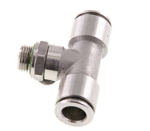 8mm x G1/8'' Inline Tee Push-in Fitting with Male Threads Stainless Steel FKM FDA Rotatable