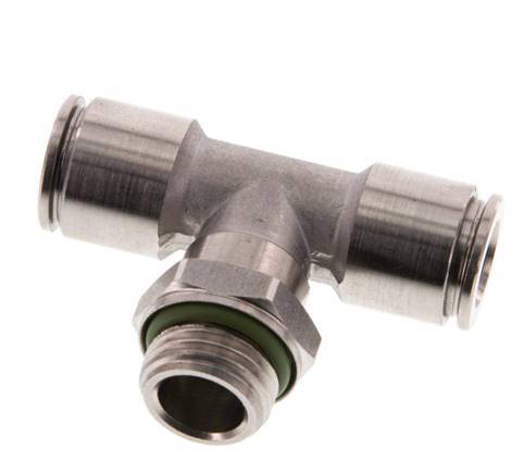 8mm x G1/4'' Inline Tee Push-in Fitting with Male Threads Stainless Steel FKM FDA Rotatable