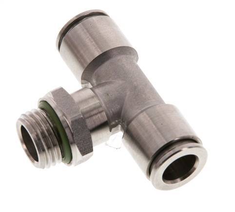 8mm x G1/4'' Inline Tee Push-in Fitting with Male Threads Stainless Steel FKM FDA Rotatable