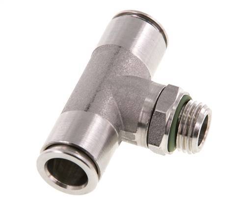 10mm x G1/4'' Inline Tee Push-in Fitting with Male Threads Stainless Steel FKM FDA Rotatable