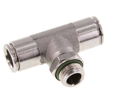 10mm x G1/4'' Inline Tee Push-in Fitting with Male Threads Stainless Steel FKM FDA Rotatable