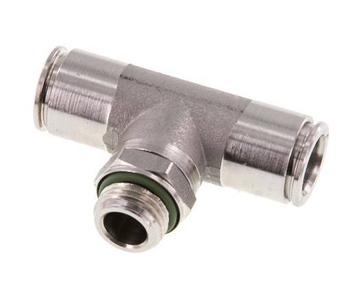 10mm x G1/4'' Inline Tee Push-in Fitting with Male Threads Stainless Steel FKM FDA Rotatable