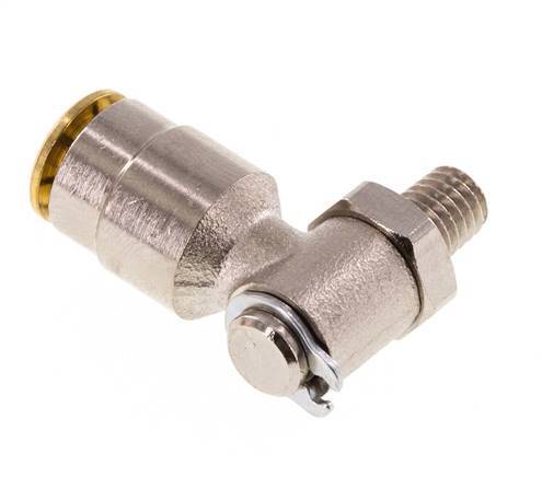 6mm x M 6 (conical) 90deg Elbow Push-in Fitting with Male Threads Brass NBR RotatableHigh Pressure