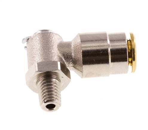 6mm x M 6 (conical) 90deg Elbow Push-in Fitting with Male Threads Brass NBR RotatableHigh Pressure