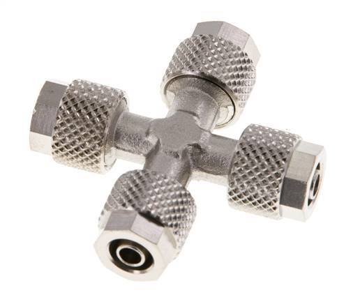 6x4 Nickel plated Brass Cross Push-on Fitting