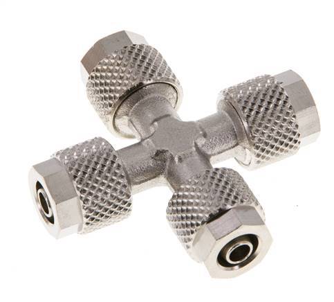 6x4 Nickel plated Brass Cross Push-on Fitting