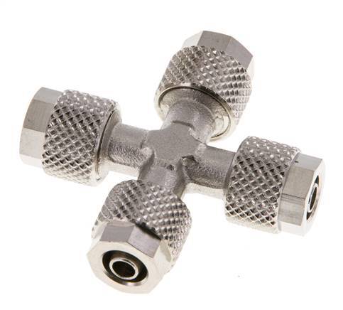 6x4 Nickel plated Brass Cross Push-on Fitting