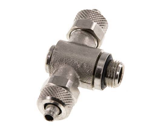 6x4 & G1/8'' Nickel plated Brass Tee Push-on Fitting with Male Threads Rotatable Inner Hexagon