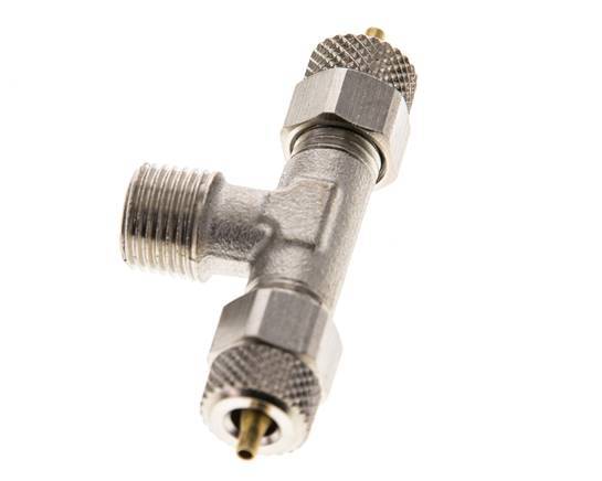 4x2 & R1/8'' Nickel plated Brass Tee Push-on Fitting with Male Threads [2 Pieces]