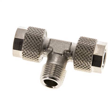 8x6 & R1/8'' Nickel plated Brass Tee Push-on Fitting with Male Threads [2 Pieces]